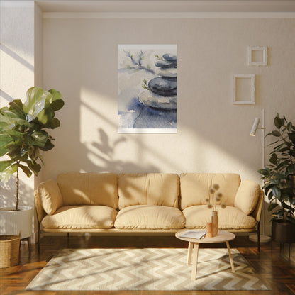 River Stones Watercolor Canvas Art | Cozy Japandi Art
