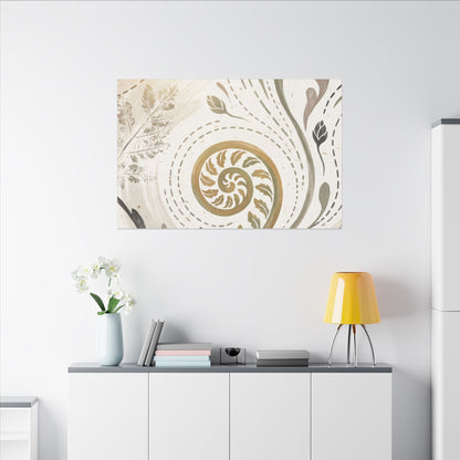 Japandi Fern Unfurling in Golden Hour | Japanese Pattern Canvas Art