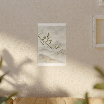 Spring Mountain Mist Watercolor Canvas Art | Cozy Decor