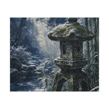 Zen Stone Lantern in Dappled | Sumi E Canvas Art