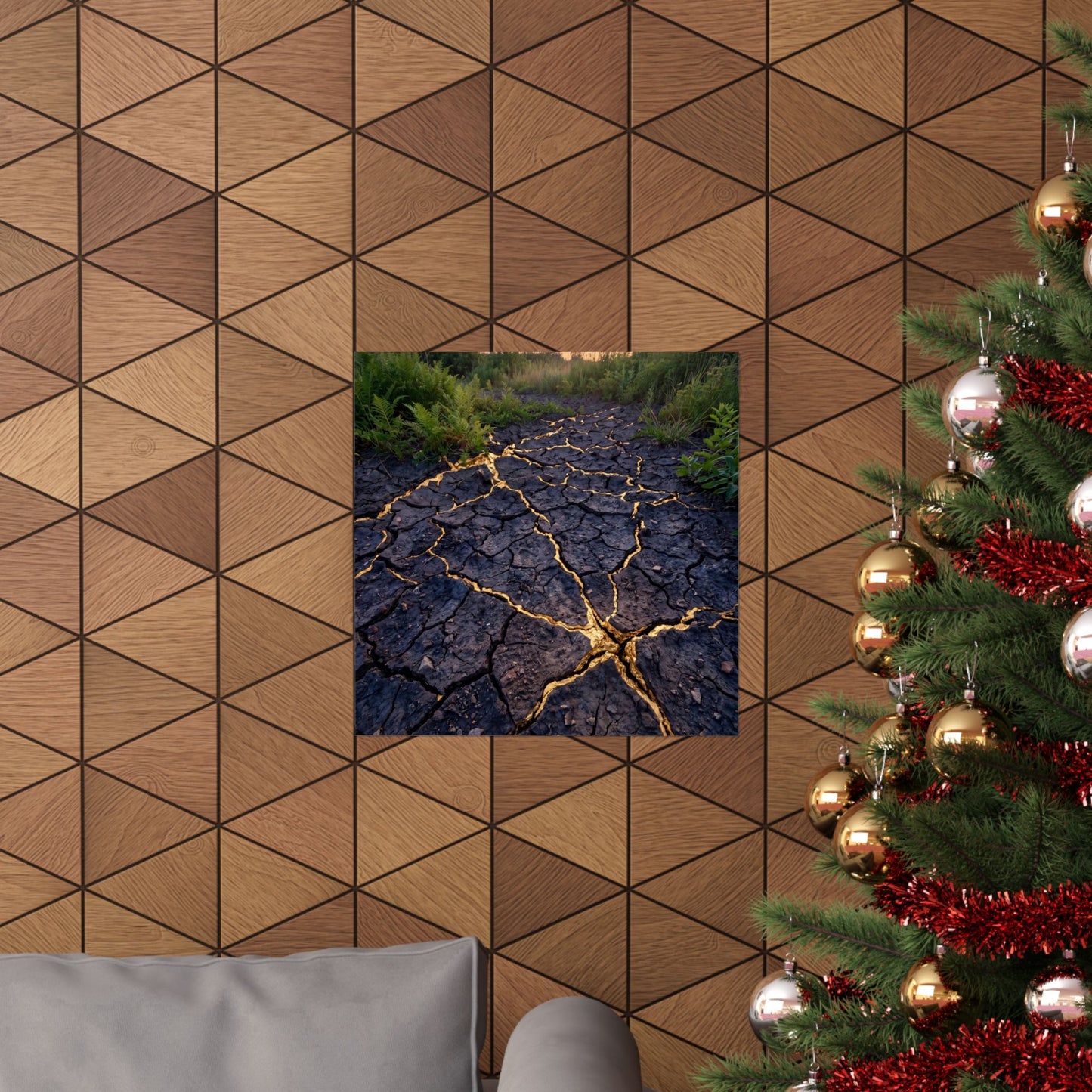 Cracked Earth Crackle Gold Wall Art Print | Beautiful Kintsugi Art
