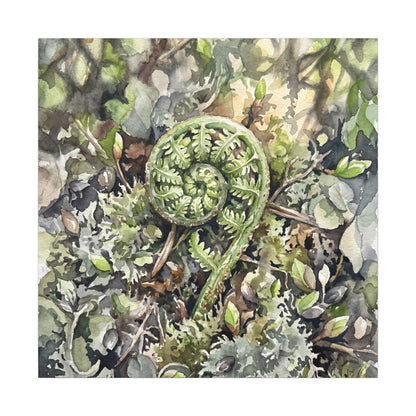 Fern Unfurling Spring Canvas Art | Japandi Neutral Design