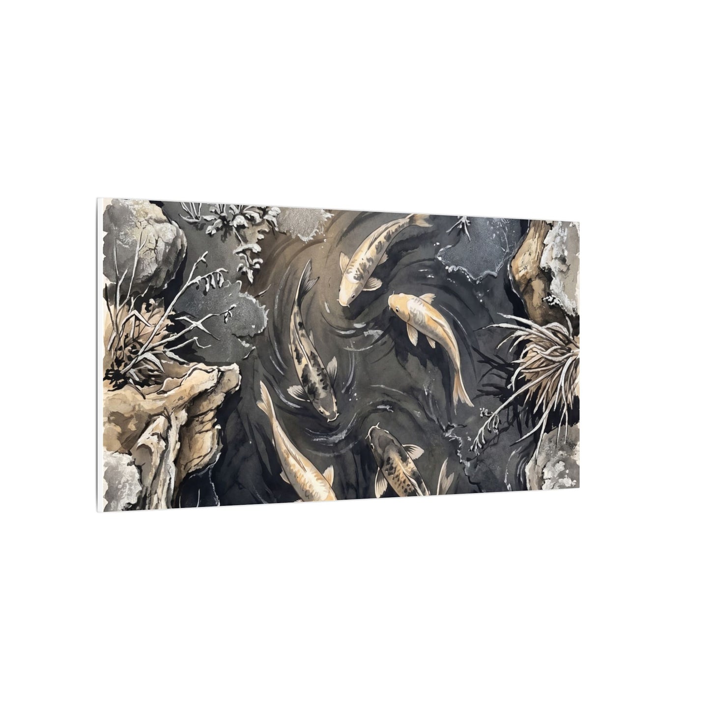 Koi Pond Canvas Art | Winter Japandi Japanese Pattern Art