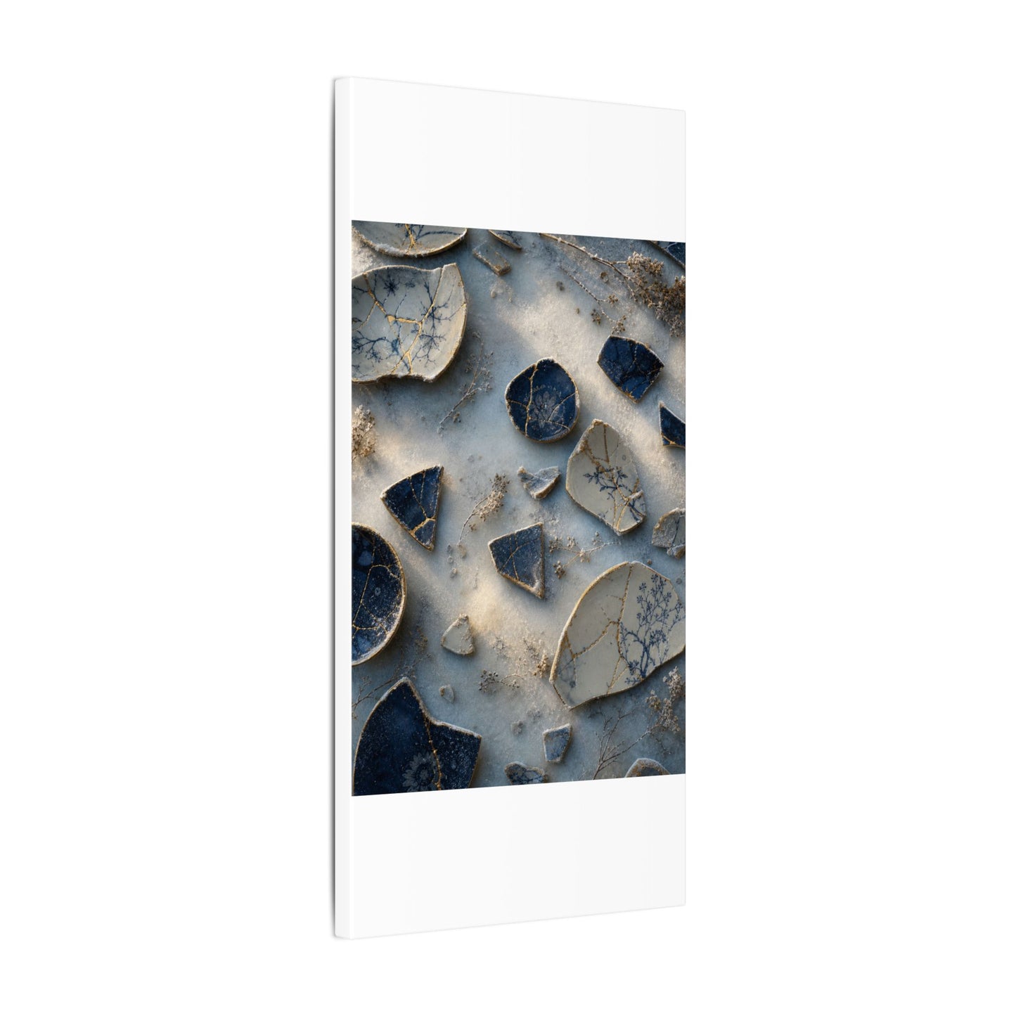 Broken Pottery Canvas Art | Winter Kintsugi Gold Vein Art