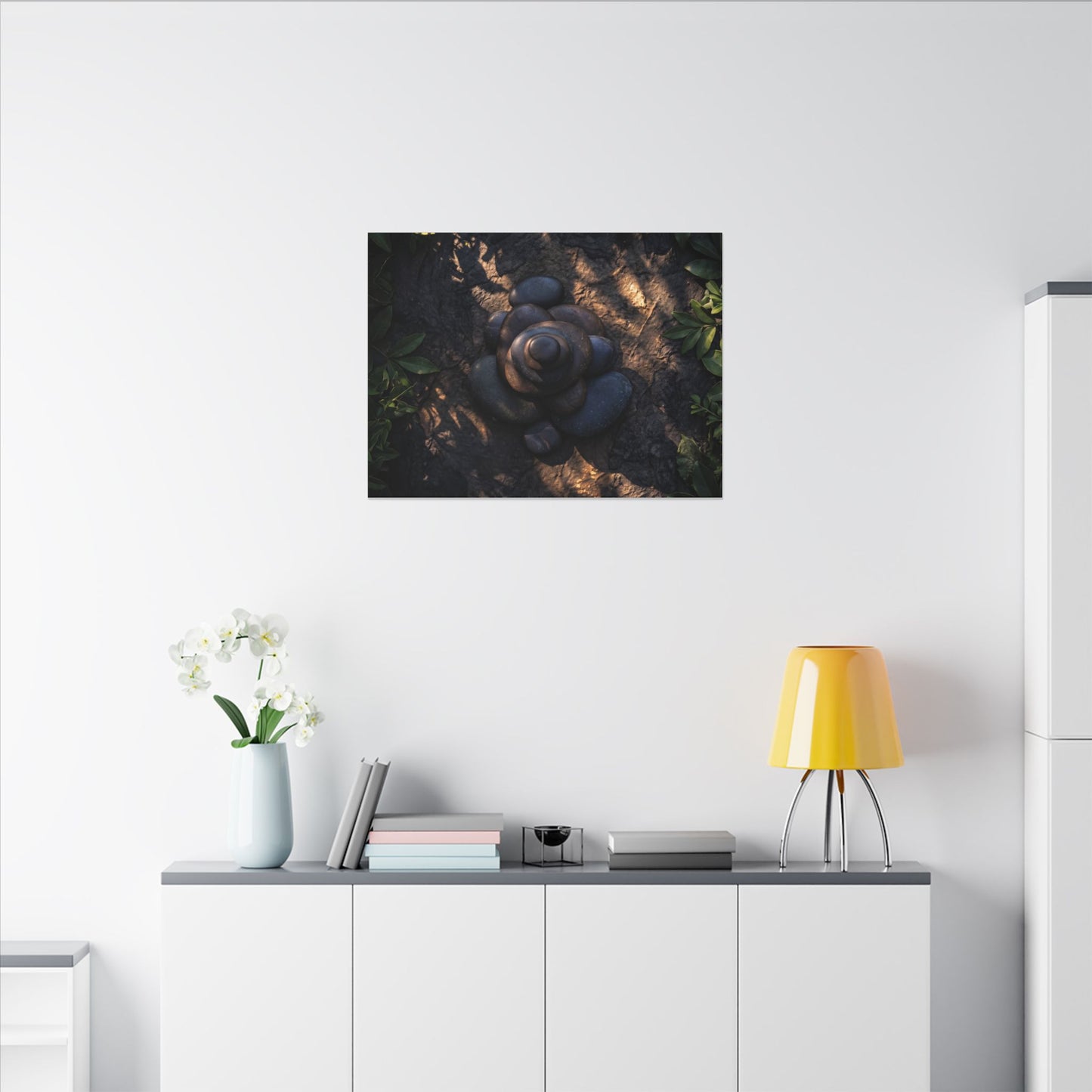 Ma River Stones Canvas Art - Dark Japandi Dark Texture