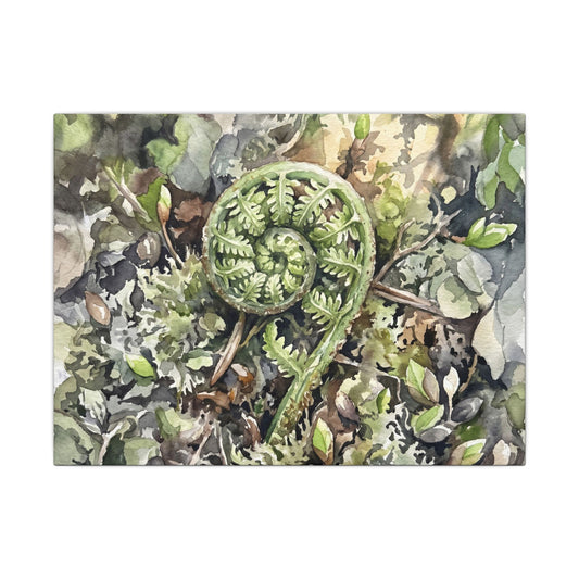 Fern Unfurling Spring Canvas Art | Japandi Neutral Design