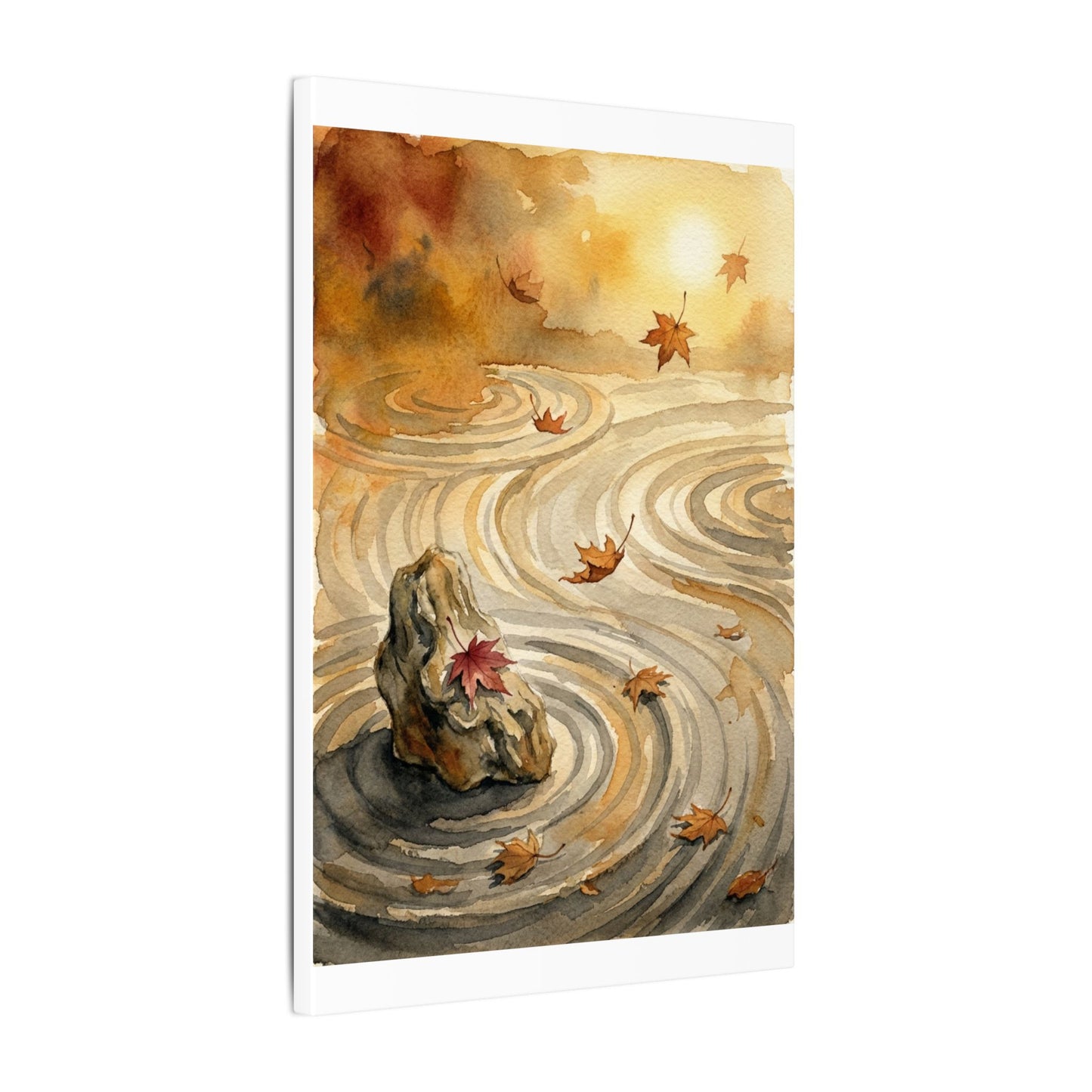 Autumn Rock Garden Watercolor Canvas Art | Neutral Decor