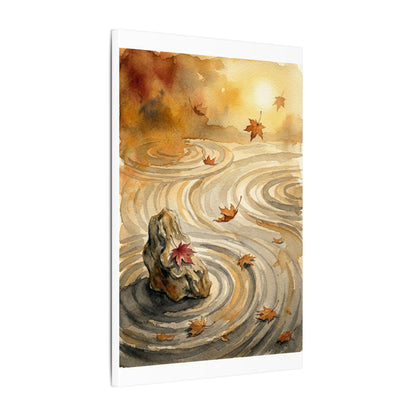 Autumn Rock Garden Watercolor Canvas Art | Neutral Decor