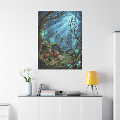 Spring Tea Ceremony Forest Whimsy Canvas Art | Cozy Decor