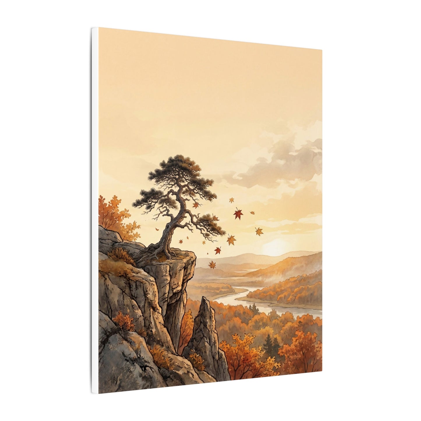 Pine Tree Autumn Canvas Art | Japandi Warm Design