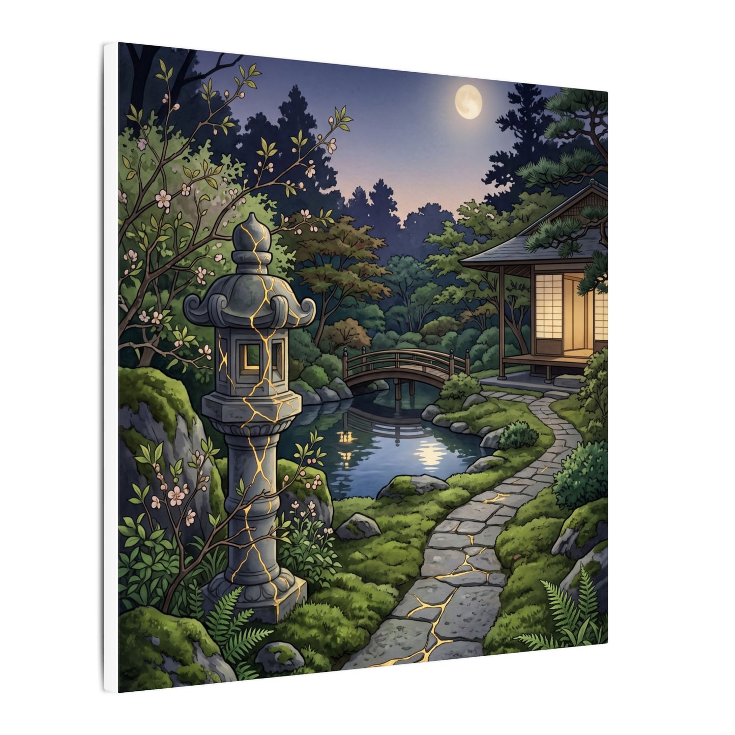 Spring Moonlit Garden Gold Vein Canvas Art | Resilient Decor