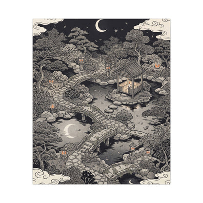 Moonlit Garden Ukiyo E Inspired Canvas Art | Serene Zen Art
