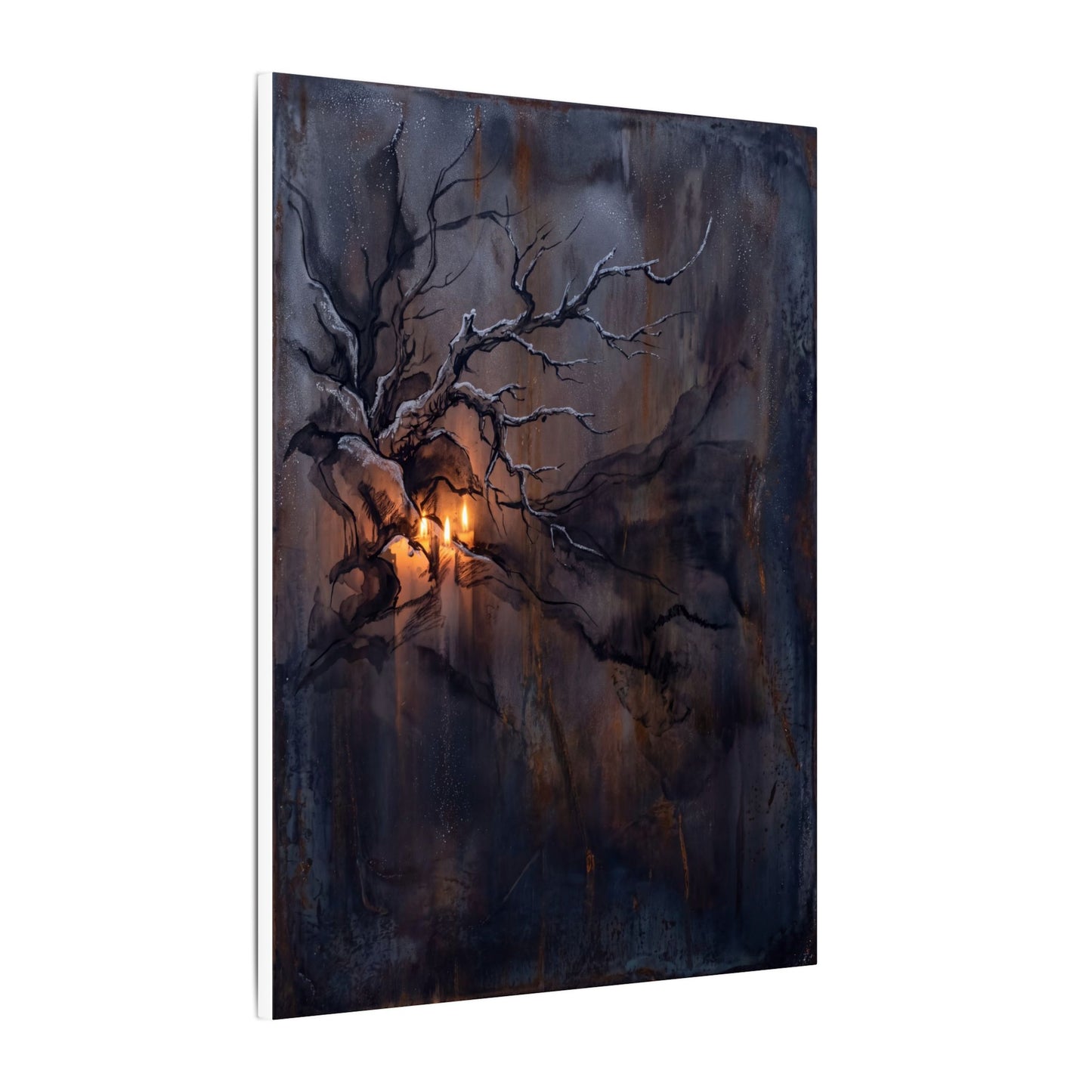 Winter Rust Patina Charcoal Ink Canvas Art | Atmospheric Decor