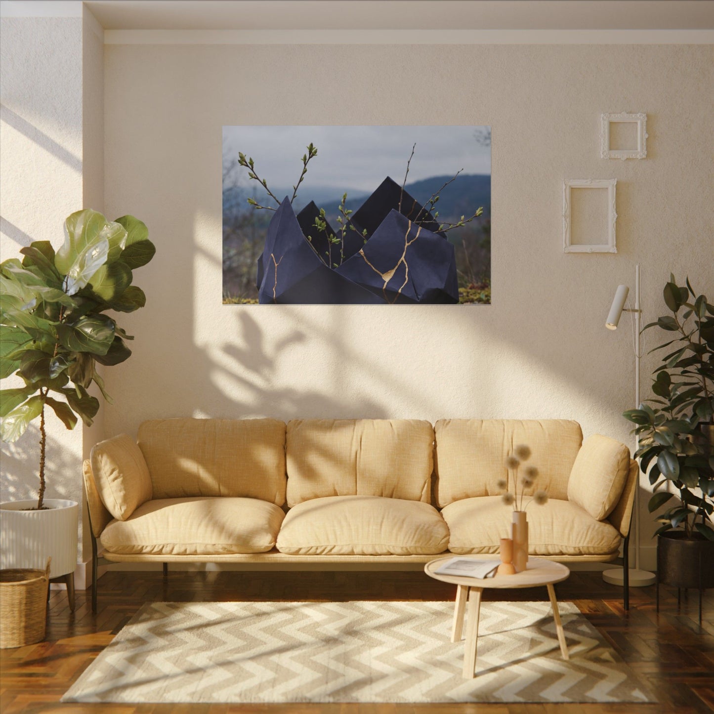 Paper Fold Canvas Art | Spring Kintsugi Gold Repair Art
