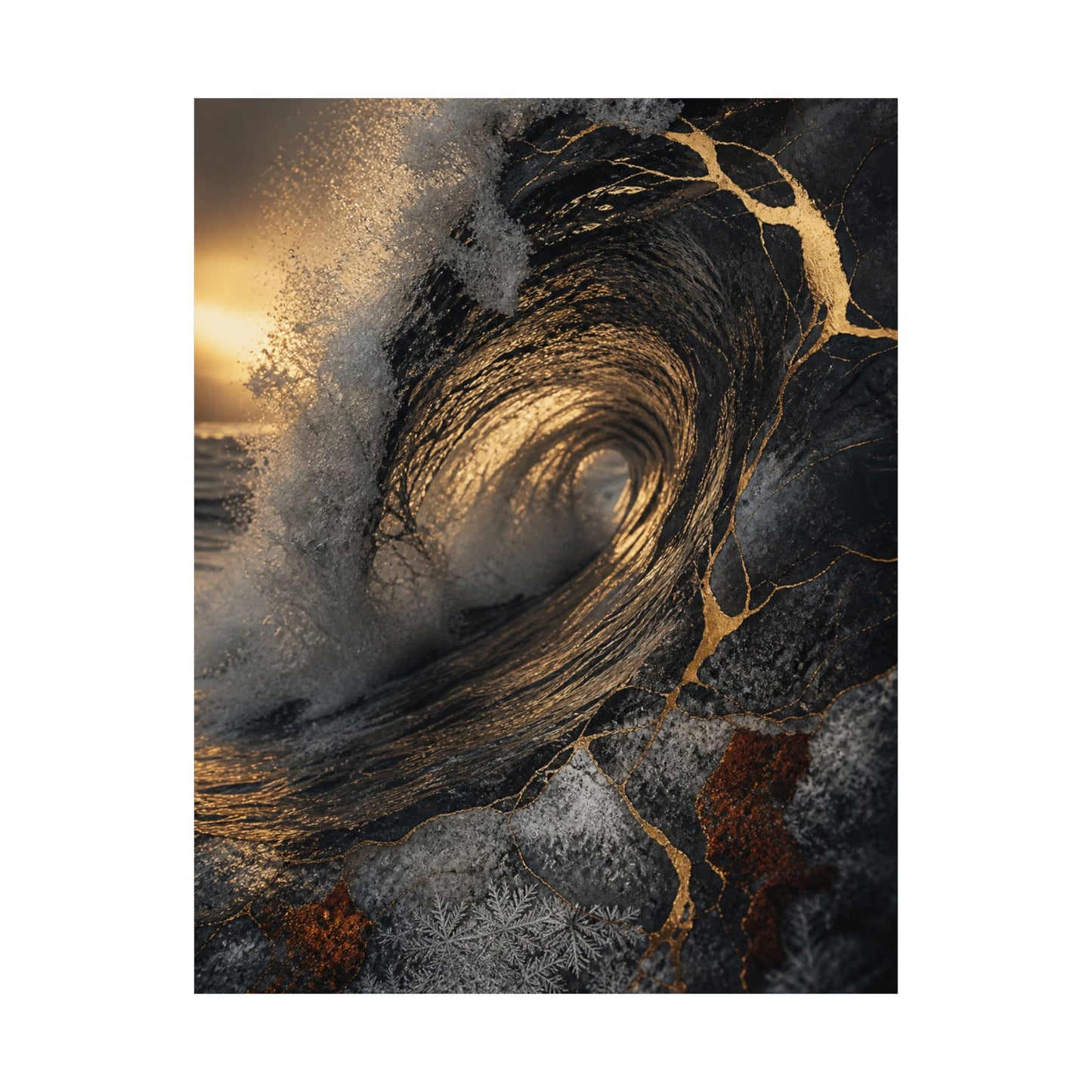 Healing Ocean Wave Wall Art Print - Gold Vein Kintsugi