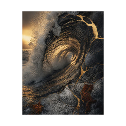Healing Ocean Wave Wall Art Print - Gold Vein Kintsugi