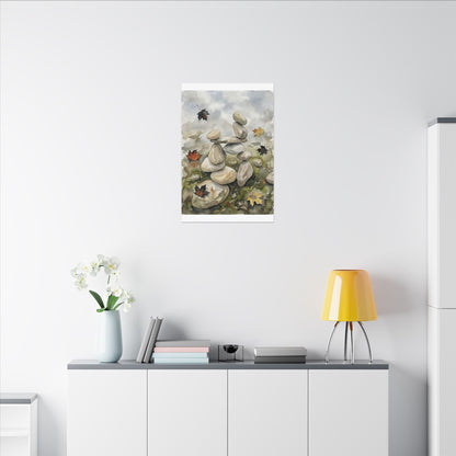 Overcast River Stones Canvas Art - Japandi Fukinsei