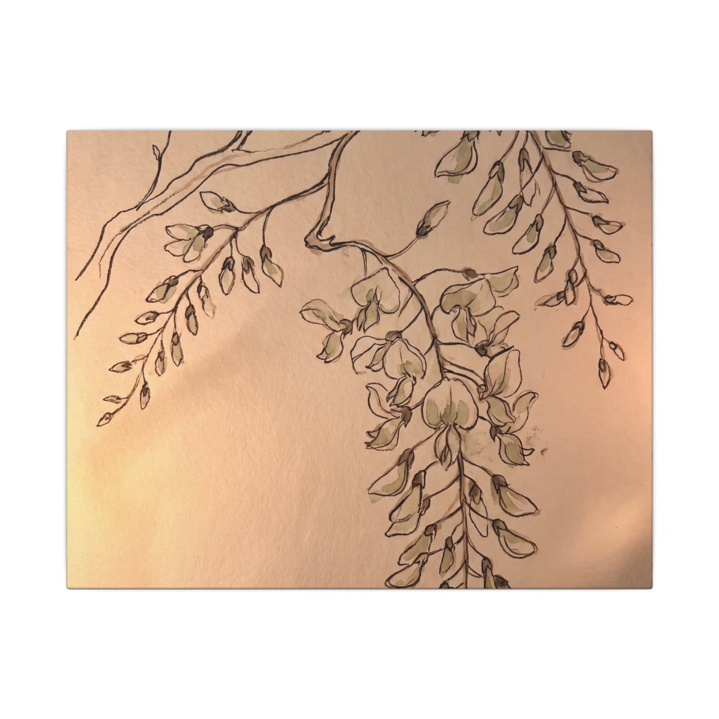 Japandi Wisteria in Candlelight | Minimal Line Canvas Art Art Print
