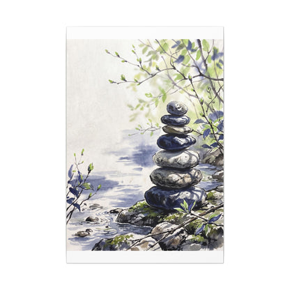 River Stones Sumi E Canvas Art | Serene Zen Art