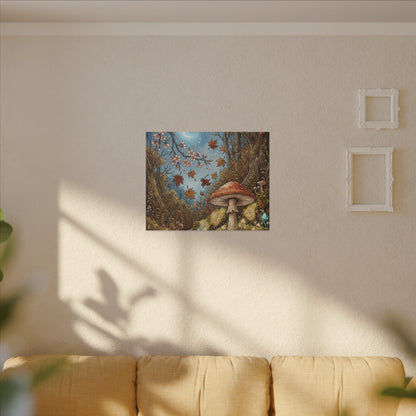 Autumn Cherry Blossom Mushroom Illustration Canvas Art | Enchanting Decor