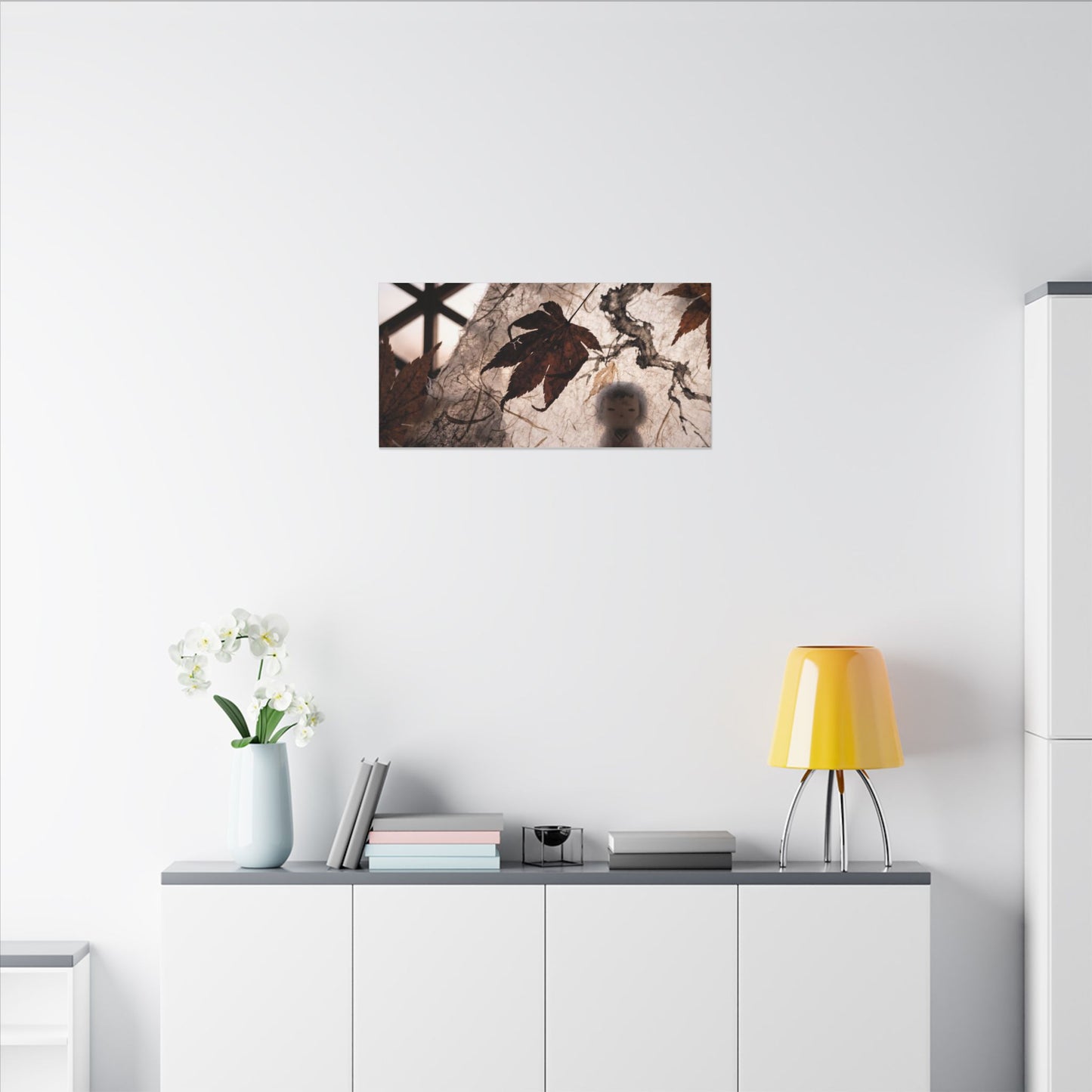 Shoji Screen Autumn Canvas Art | Dark Japandi Atmospheric Design