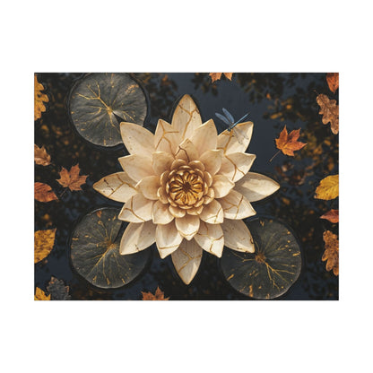 Kintsugi Lotus Flower in Dappled | Gold Repair Canvas Art Art Print