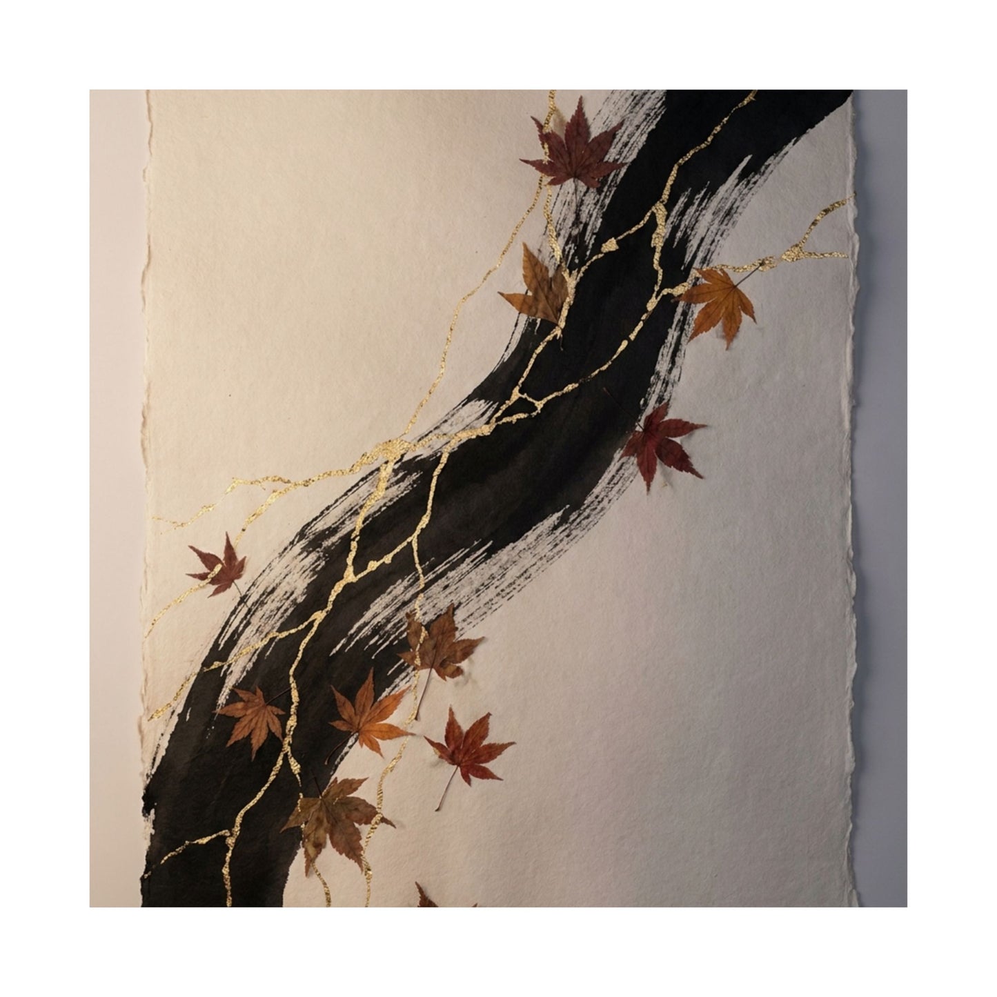 Ink Brushstroke Autumn Wall Art Print | Kintsugi Resilient Design