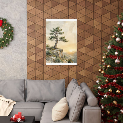 Golden Hour Pine Tree Wall Art Print - Japandi Mono No Aware