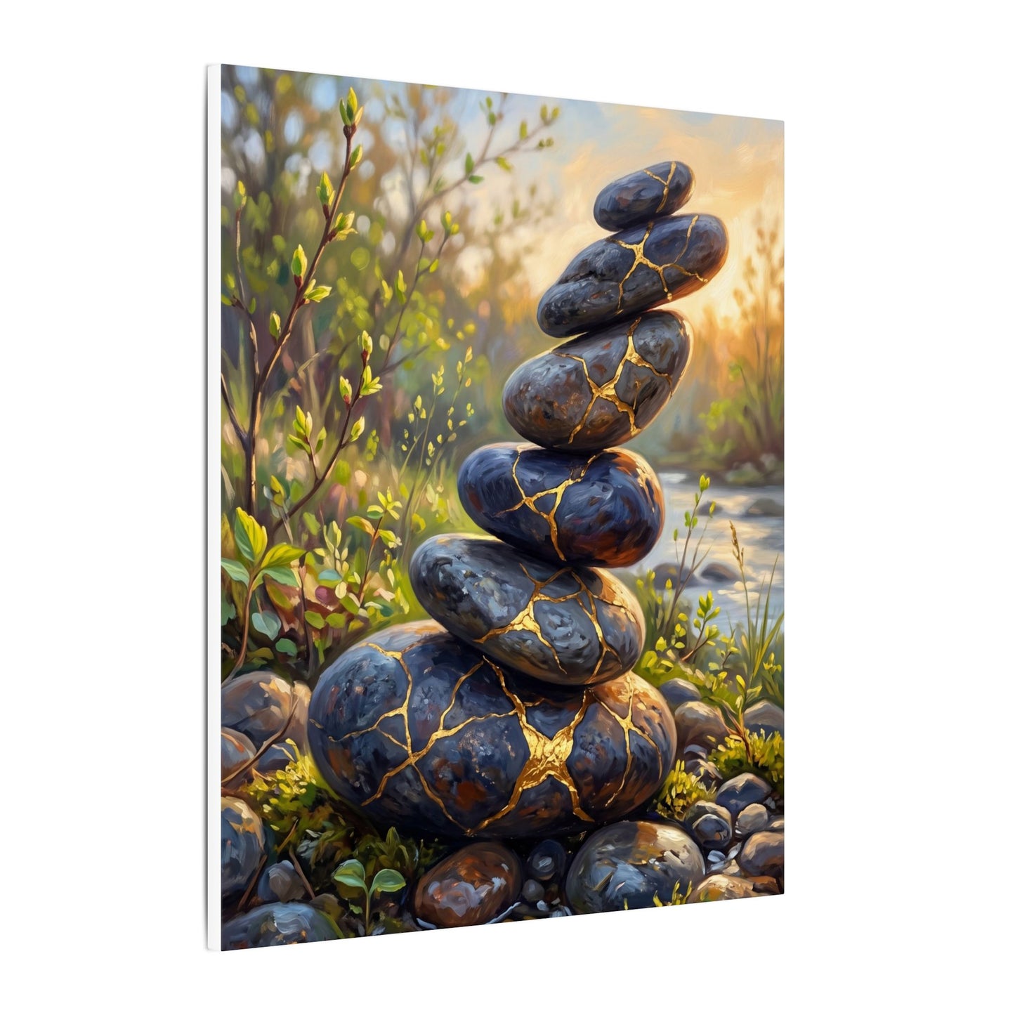 Spring River Stones Gold Repair Canvas Art | Healing Decor