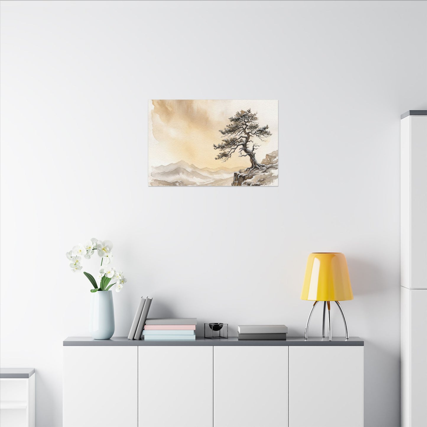 Pine Tree Canvas Art | Winter Japandi Watercolor Art