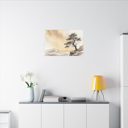 Pine Tree Canvas Art | Winter Japandi Watercolor Art