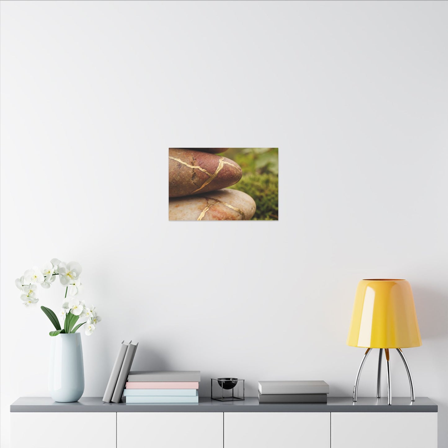 River Stones Summer Canvas Art | Kintsugi Healing Design