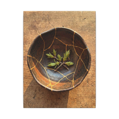 Ceramic Bowl Gold Repair Canvas Art | Resilient Kintsugi Art