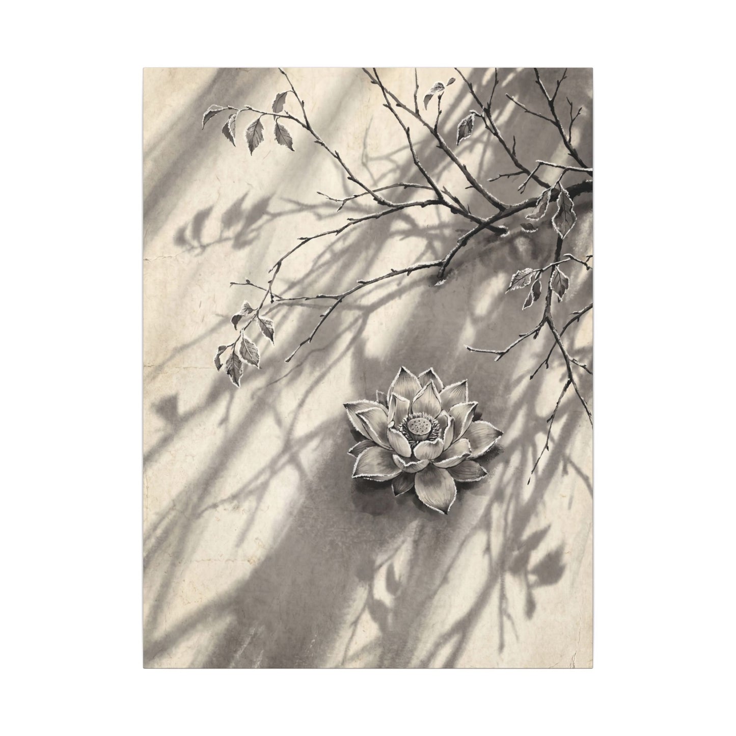 Winter Lotus Flower Sumi E Canvas Art | Contemplative Decor