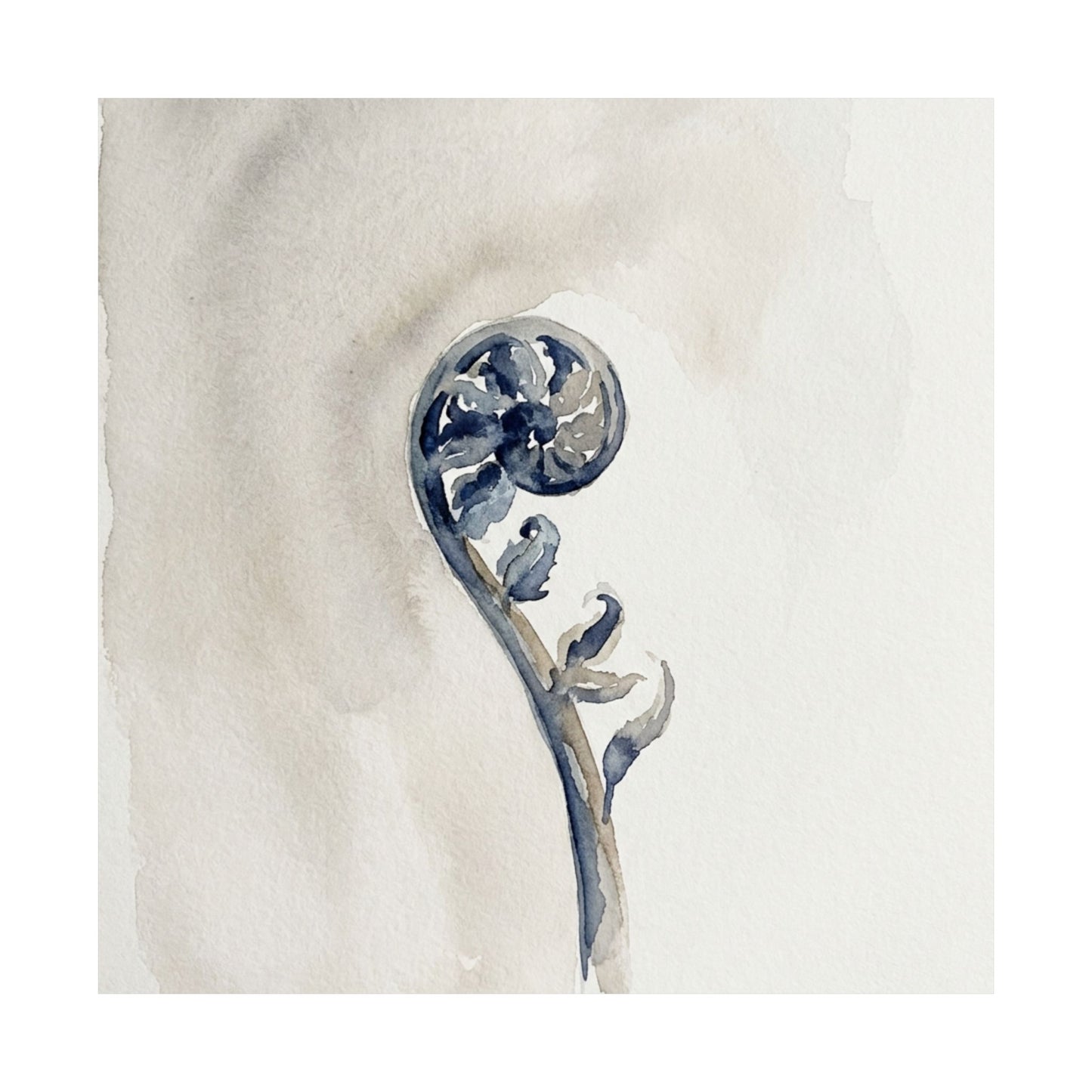 Fern Unfurling Watercolor Wall Art Print | Earthy Japandi Art