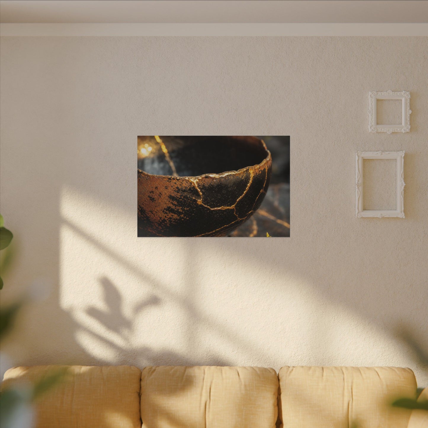 Kintsugi Ceramic Bowl in Golden Hour | Gold Vein Canvas Art