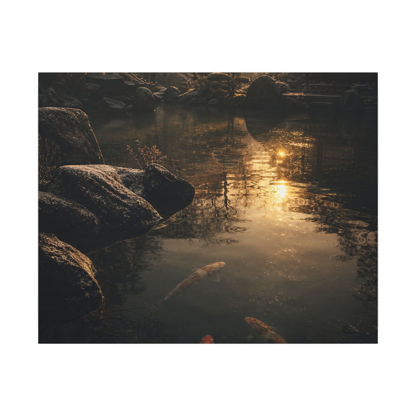 Winter Koi Pond Shadow Zen Canvas Art | Bold Decor