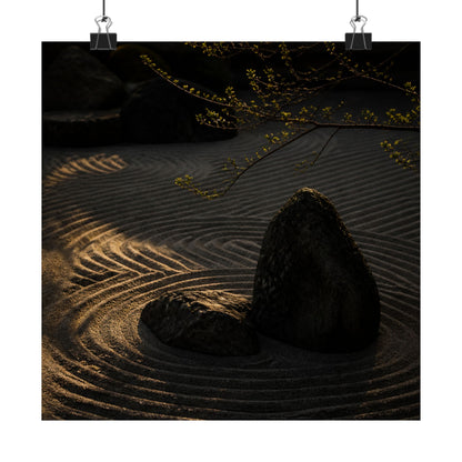 Golden Hour Rock Garden Wall Art Print - Dark Japandi Ma