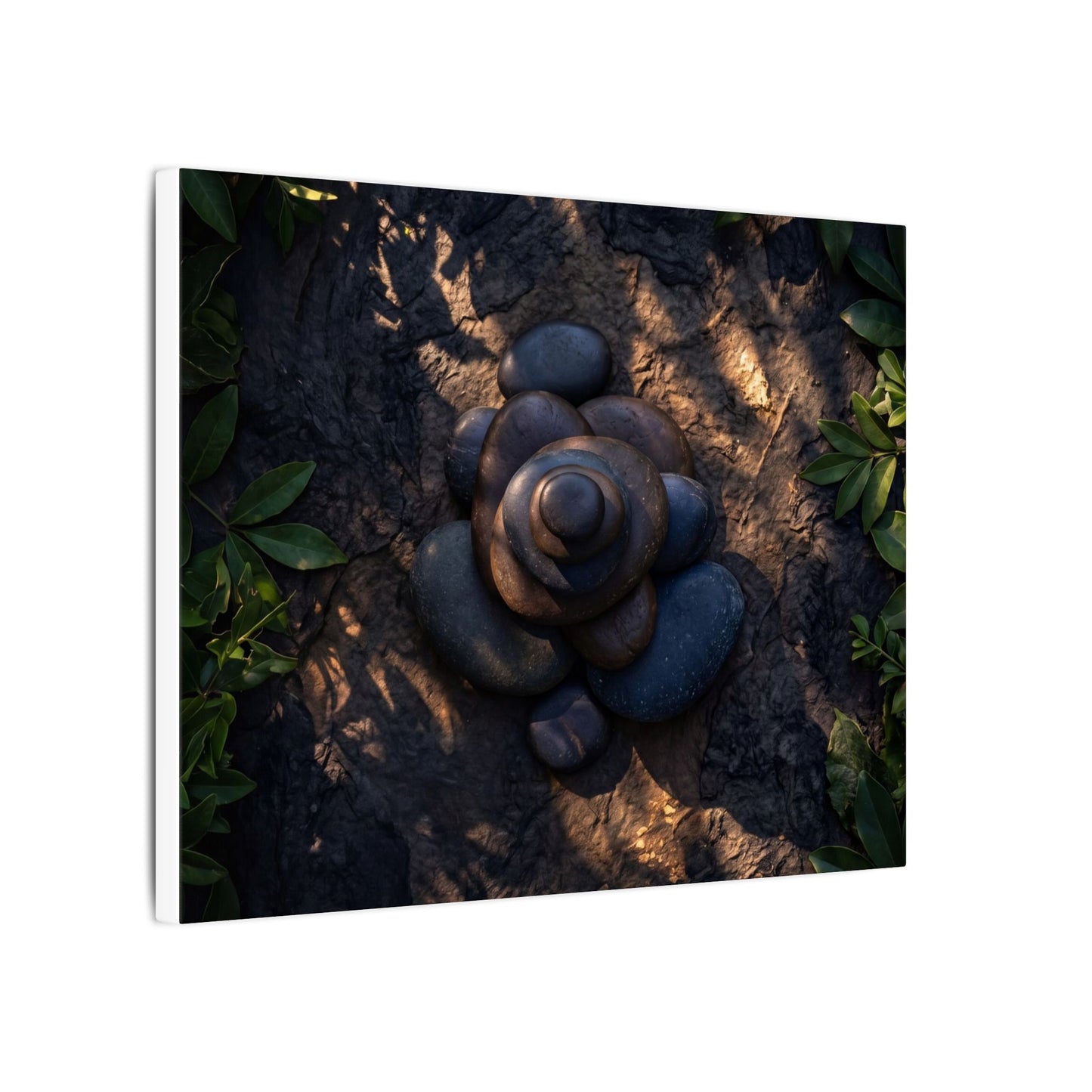 Ma River Stones Canvas Art - Dark Japandi Dark Texture