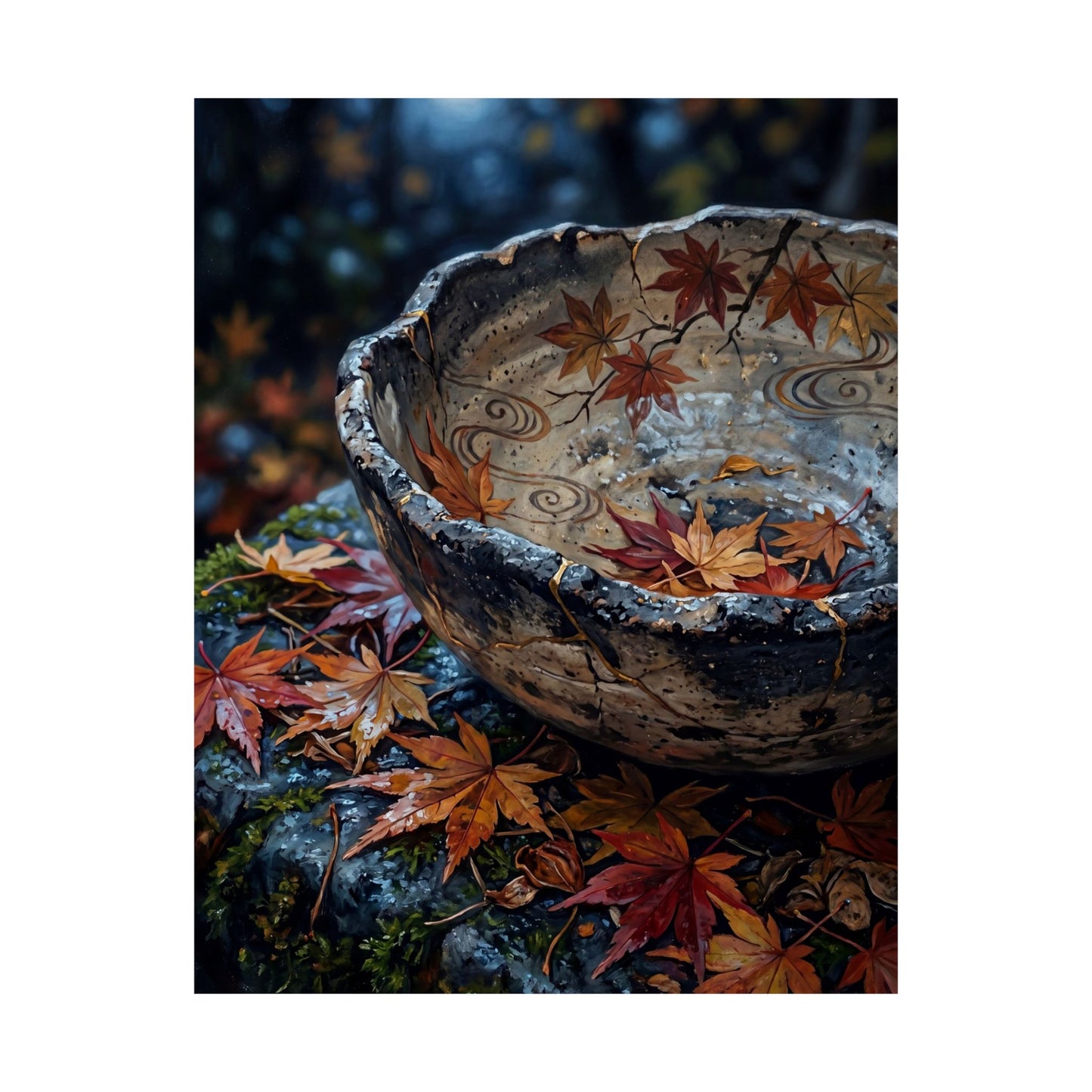 Autumn Ceramic Bowl Japanese Pattern Wall Art Print | Earthy Decor