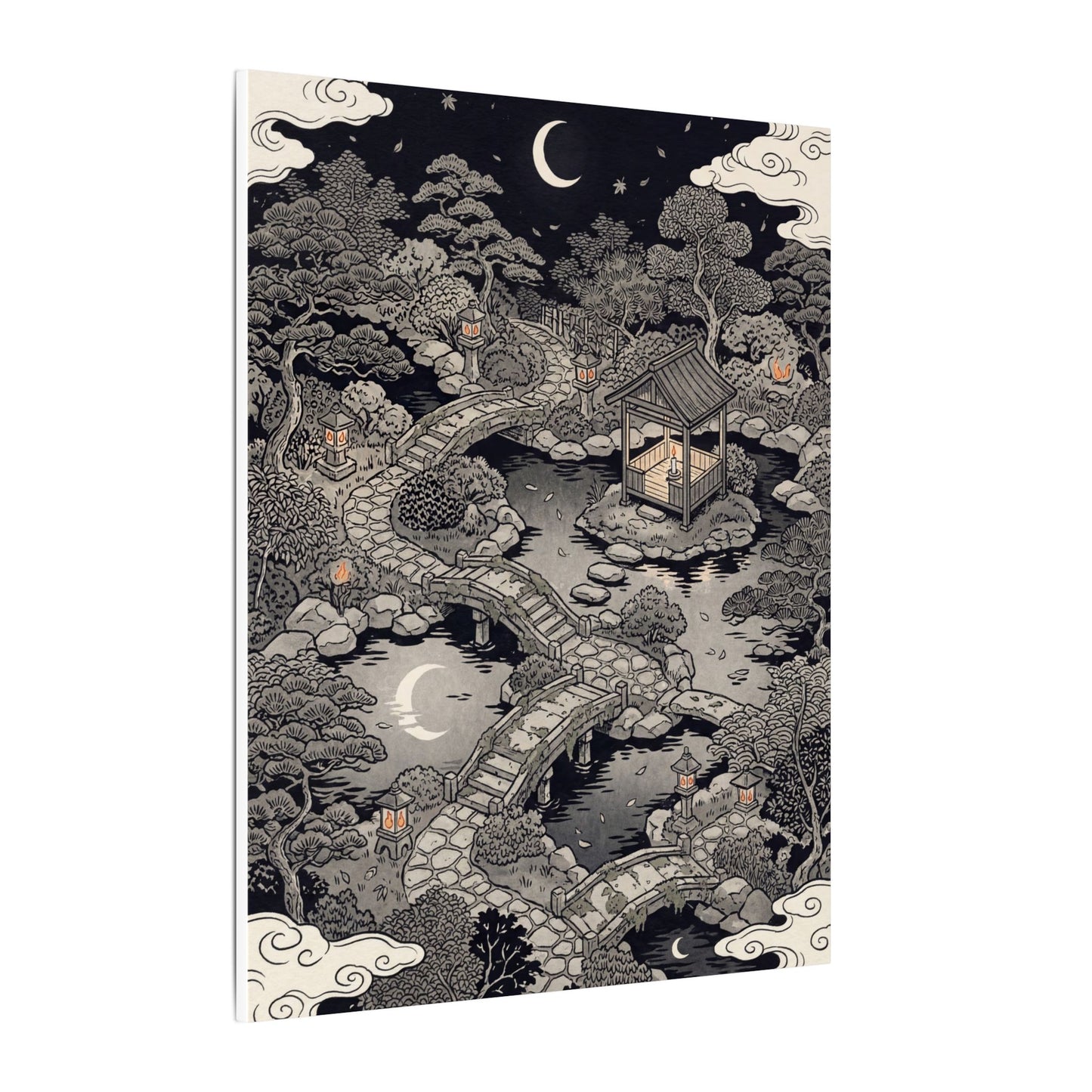 Moonlit Garden Ukiyo E Inspired Canvas Art | Serene Zen Art