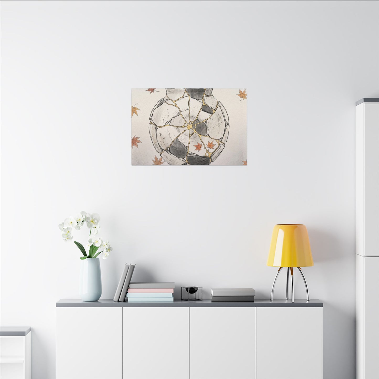 Japandi Broken Pottery in Dawn | Minimal Line Canvas Art