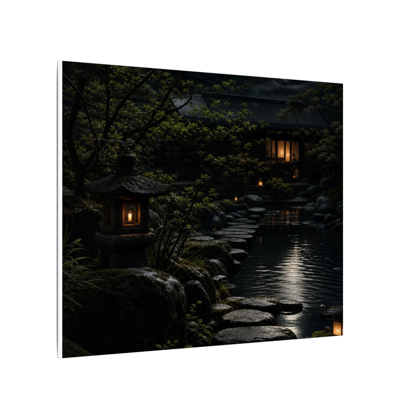 Moonlit Garden Shadow Zen Canvas Art | Sophisticated Dark Japandi Art