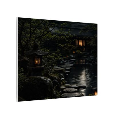 Moonlit Garden Shadow Zen Canvas Art | Sophisticated Dark Japandi Art