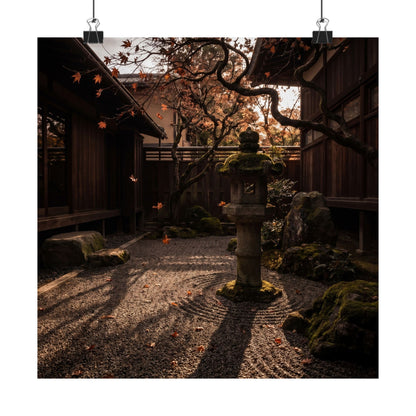 Autumn Stone Lantern Shadow Zen Wall Art Print | Moody Decor