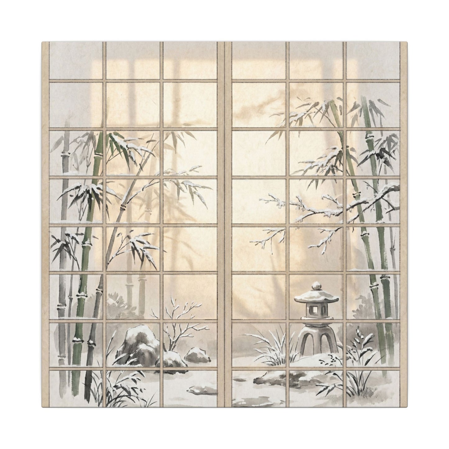 Winter Shoji Screen Sumi E Canvas Art | Tranquil Decor