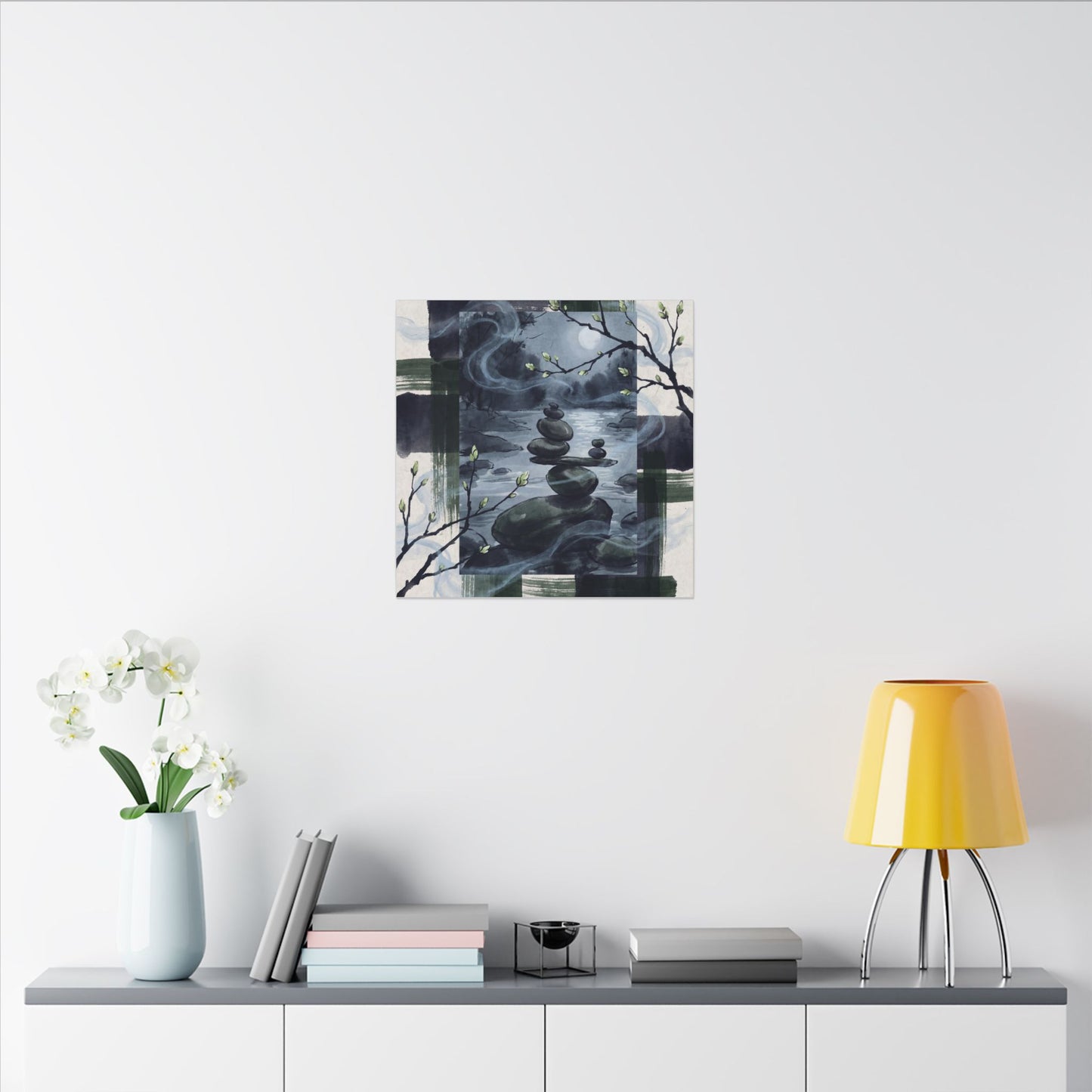 Moonlight River Stones Canvas Art - Zen Shibui