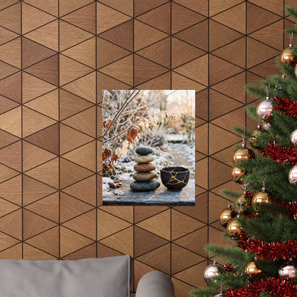 Winter River Stones Gold Repair Wall Art Print | Healing Decor