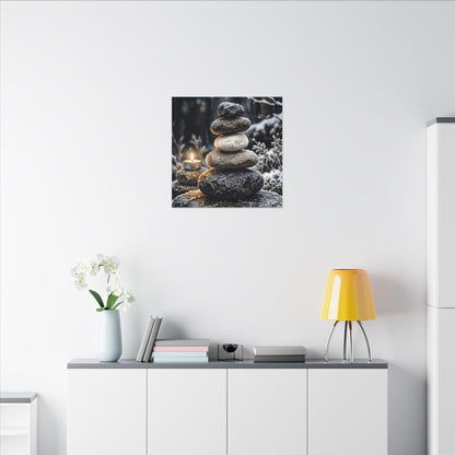 River Stones Canvas Art | Winter Japandi Watercolor Art