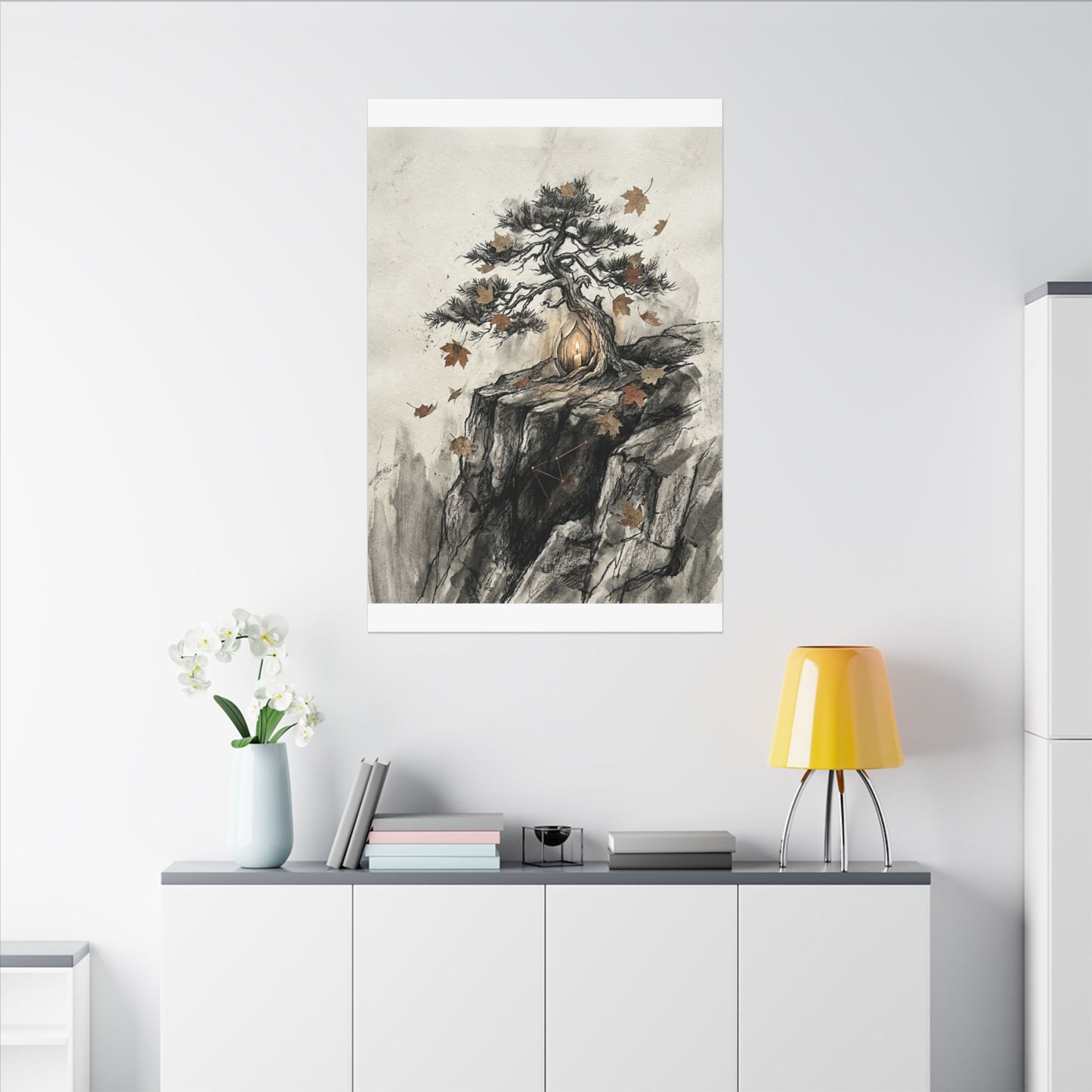 Pine Tree Autumn Canvas Art | Japandi Earthy Design